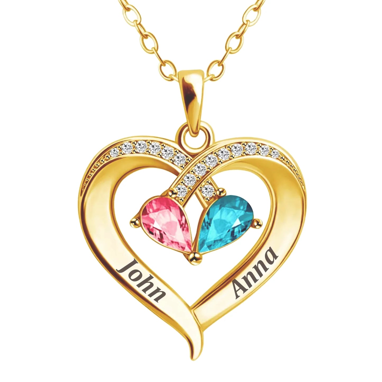 "Eternal Bond" – Personalized Two Heart Birthstone Necklace