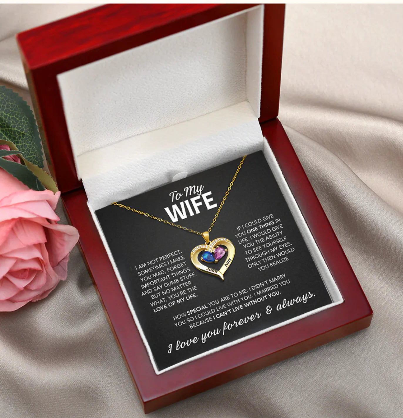 "Eternal Bond" – Personalized Two Heart Birthstone Necklace