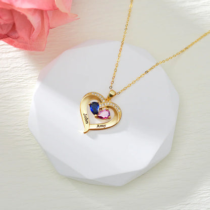 "Eternal Bond" – Personalized Two Heart Birthstone Necklace