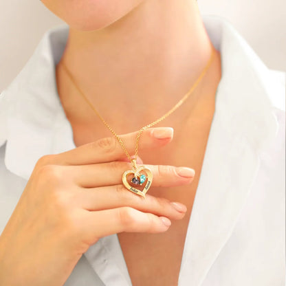 "Eternal Bond" – Personalized Two Heart Birthstone Necklace