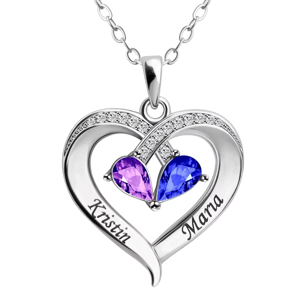 "Eternal Bond" – Personalized Two Heart Birthstone Necklace